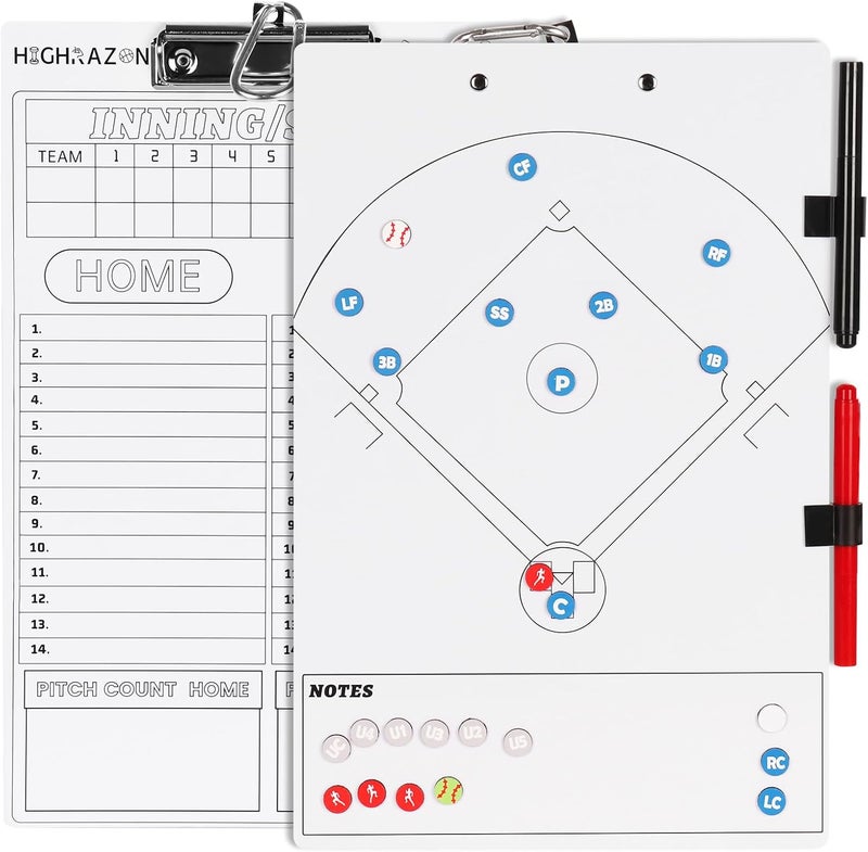 HIGHRAZON Magnetic Baseball Coach Clipboard, Dry Erase Coach Lineup Board, Premium Tactical Baseball Coaching Board with 40 Lineup Cards and Marker, Dugout Display Softball Coaching Accessories - Image 1